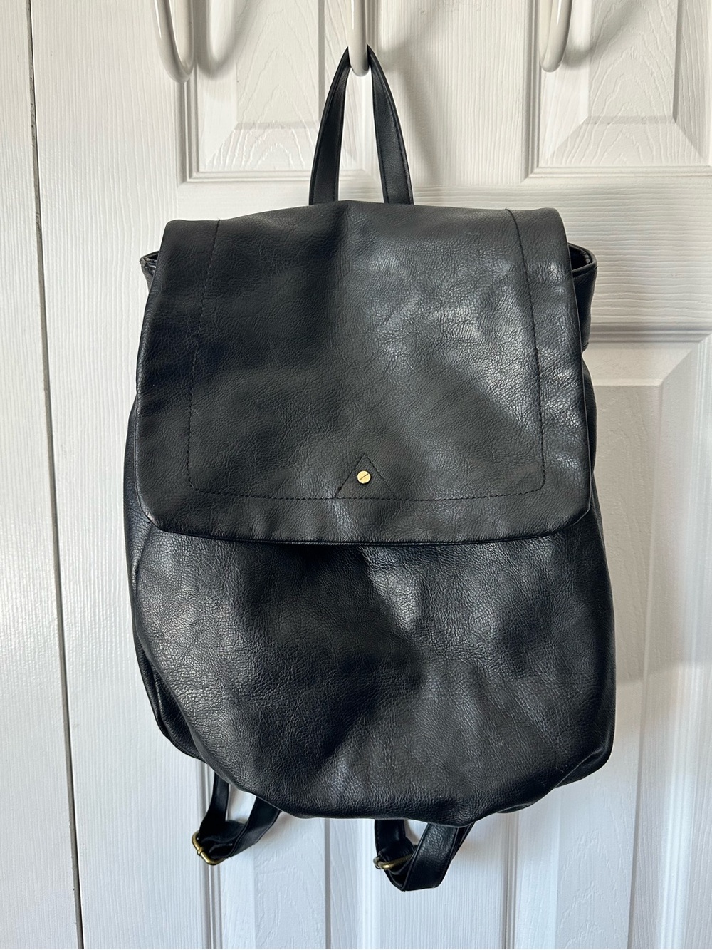 Merona Faux Leather Black Backpack with Adjustable Straps